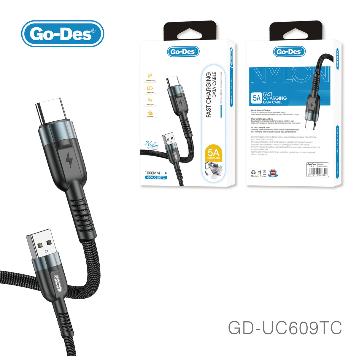 Digirig Cable USB-A a USB-C corto blindado con ferritas