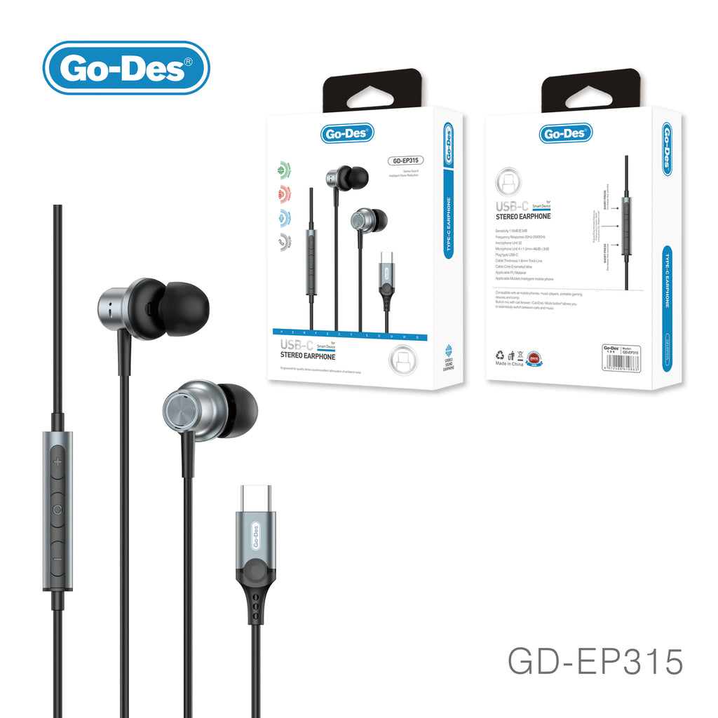 Go-Des Wire Stereo Metal Wired Music Earphone Gaming Headphones  In-Ear  Earphones