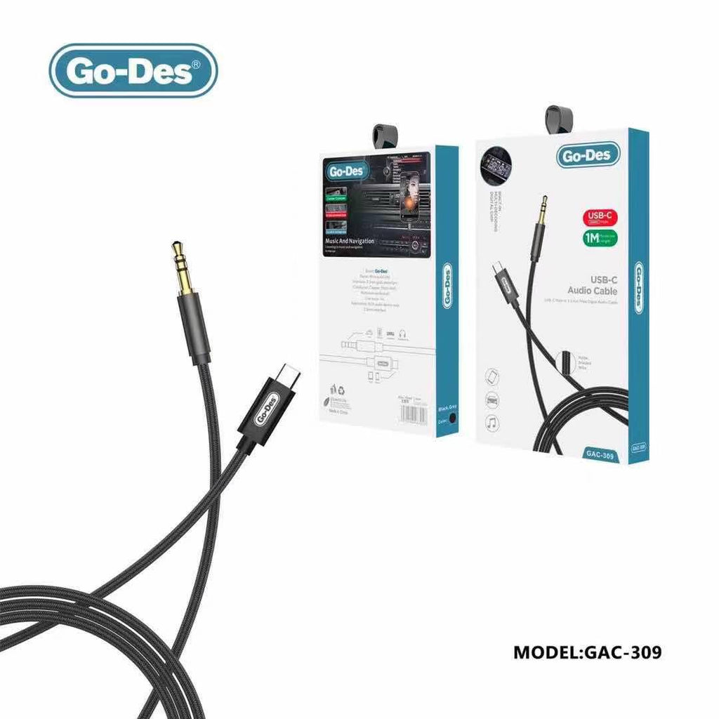 GAC-309  Brand Go-Des Type C Stereo Cord USB Type C Male to 3.5mm TRS Jack Aux Audio Cable for Phones audio