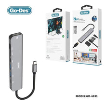 Cargar imagen en el visor de la galería, Go-Des 7 in 1 USB Type C to Adapter Hub with 4K HDMI,TF/ SD Card Reader, USB-C, PD charging, 2 USB-A for MacBook and more