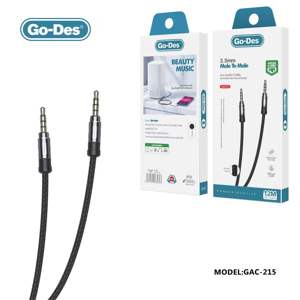 GAC-215 Go-Des  1.2meter 4Ft Nylon Pvc 3.5Mm Stereo Cable 0.5M 1M To 3.5Mm Jack Video  Cable For Phone Headphone Hifi Speaker Aux Cable