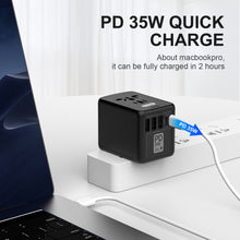 Charger l&#39;image dans la galerie, Go-Des All in One 3 USB 2 Type-C Worldwide AC Power Wall Charger Plug EU UK AUS Asia Universal Travel Adapter 35W PD Super