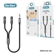 Load image into Gallery viewer, Go-Des 2 In 1 Cable Adapter Splitter 3.5mm Audio Earphone Headset To 2 Female Jack Headphone Mic Audio Cable For Mobile Phone Application For Ipod · Connector Type 3.5mm Audio Cables Female Jack Headphone Mic Audio Cable For Mobile Phone