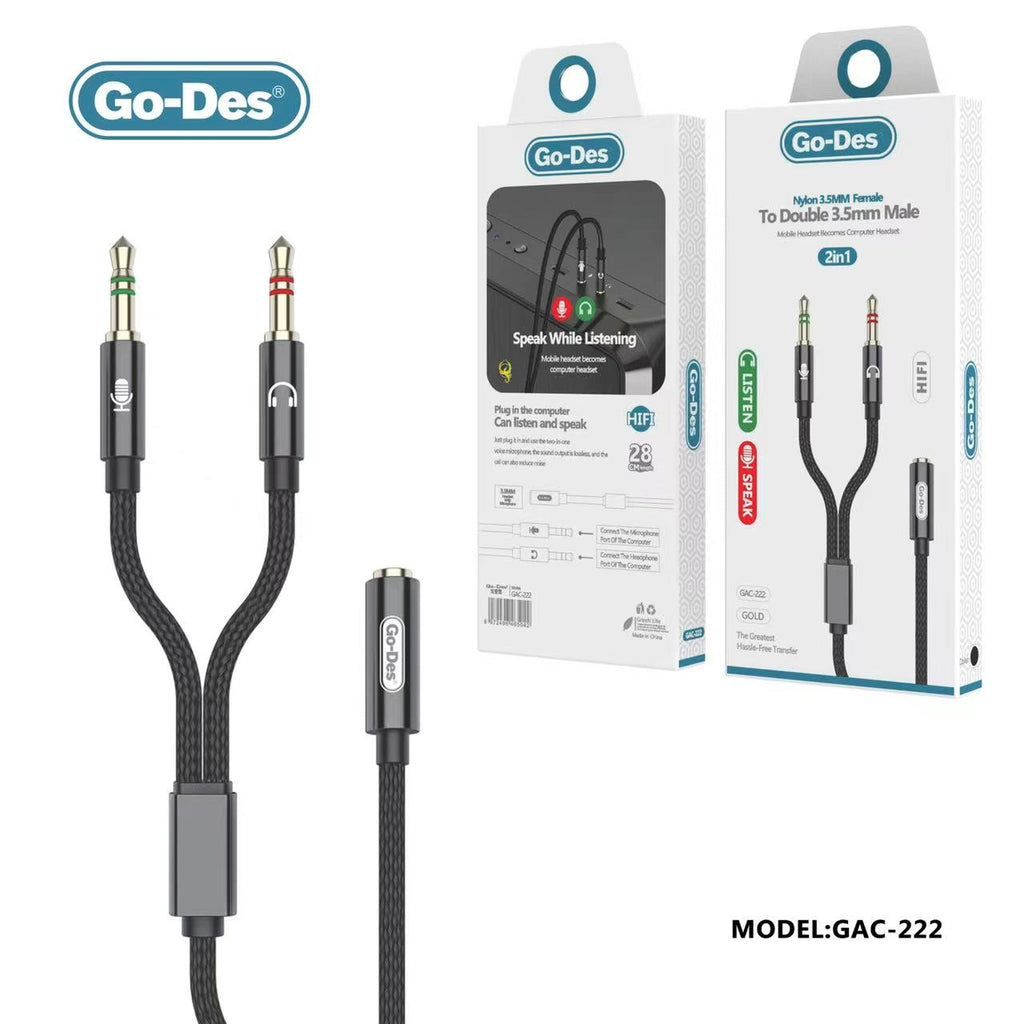 Go-Des Headset Adapter Y Splitter 3.5mm Male to 2 Female Cable with Separate Mic and Audio Headphone Connector Mutual Convertors