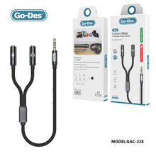Load image into Gallery viewer, Go-Des 3.5mm Jack AUX cable Headphone 1 Female to 2 Male Stereo Audio Y Splitter Cable Headphone Stereo Jack Audio Aux Adapter Cable Cord For MP4 Headset Mic