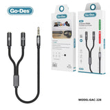 Go-Des 3.5mm Jack AUX cable Headphone 1 Female to 2 Male Stereo Audio Y Splitter Cable Headphone Stereo Jack Audio Aux Adapter Cable Cord For MP4 Headset Mic