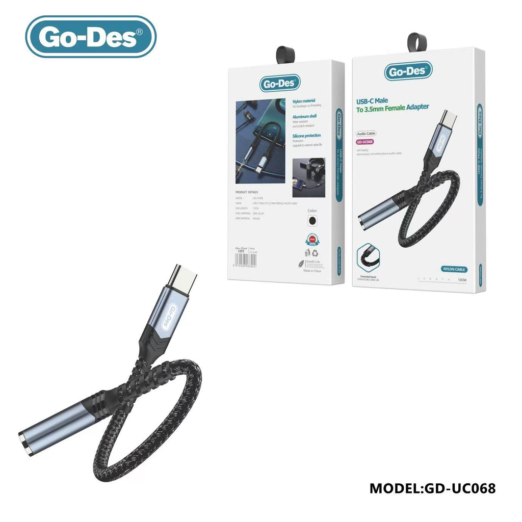 Go-Des 17CM Type c to 3.5mm Jack Converter Earphone Audio Adapter Cable USB C to 3.5 AUX Cable For Huawei P30 pro Xiaomi Mi 9 8  Pixel 5 4A XL iPad Pro