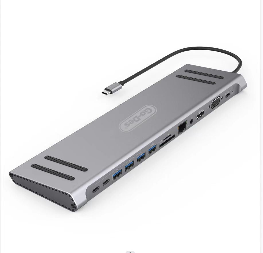 14in1 USB C Type-c Hub hubs docking station dual 4K HDR, VGA, RJ45 Ethernet USB3.0 100W PD SD/TF/ Card reader 3.5mm Audio Go-Des PD Charging adapter for MacBook Pro and Huawei